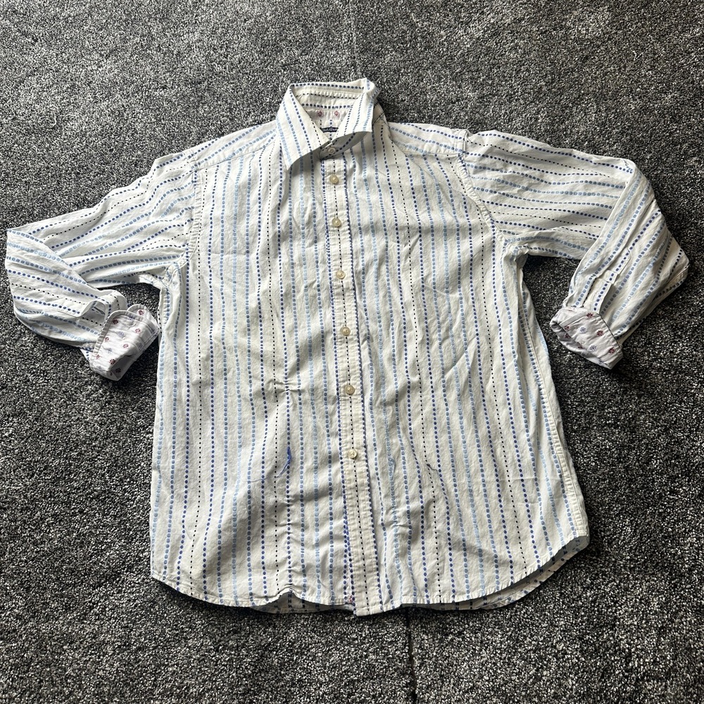 Robert Graham Shirt Mens M White‎ Striped Button Up Long Sleeve Cotton Casual